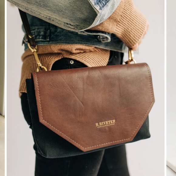 R.Riveter Bags Rriveter Patton Signature Black Canvas Brown Leather